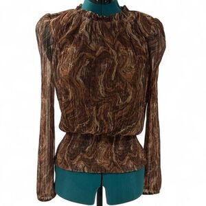 Joie Womens Size Small 70s Inspired Marble Swirl Sheer Pleated Boho Blouse